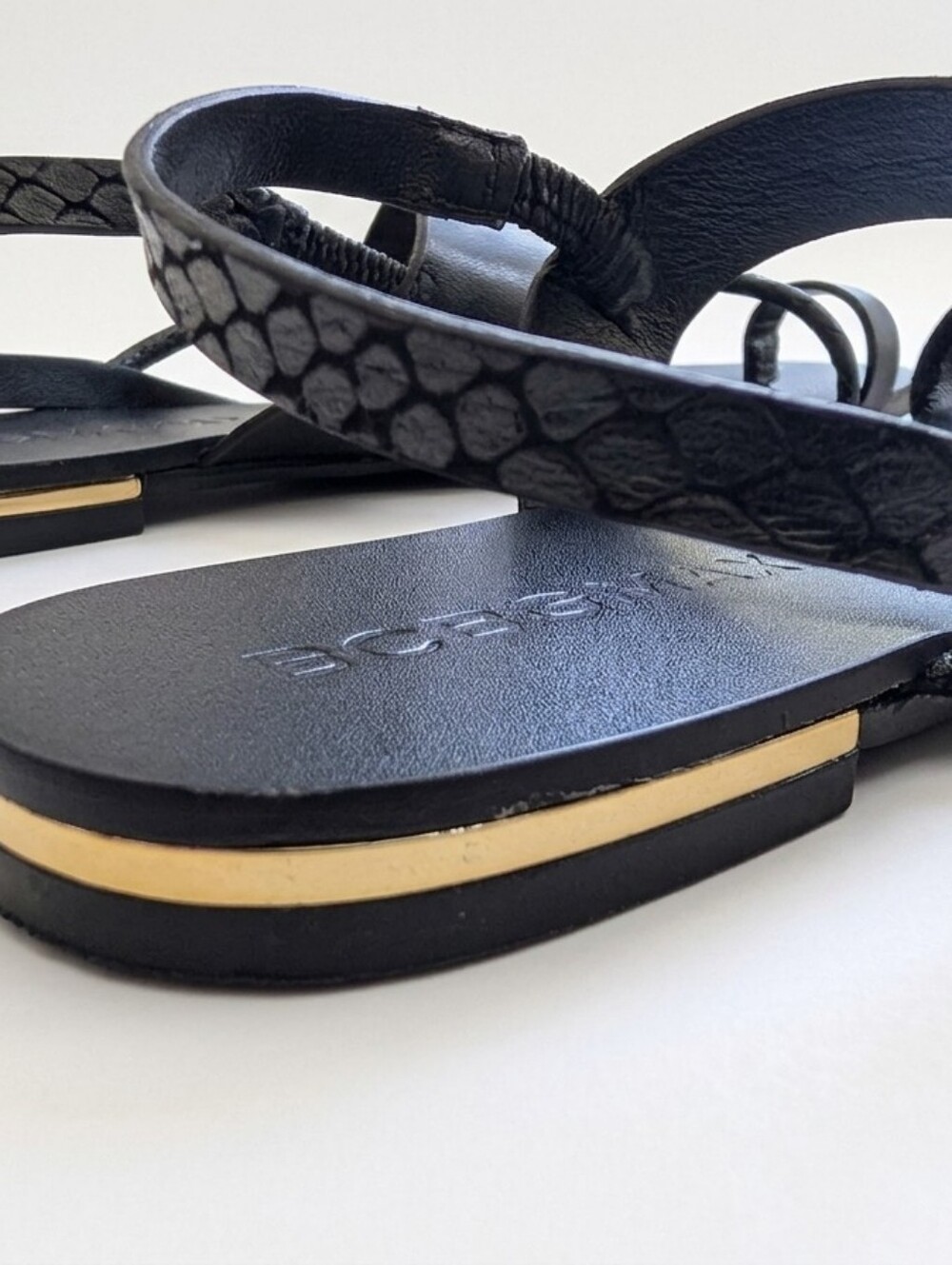 BCBGMAXAZRIA Black Leather Strappy Flat Sandals - Picture 5 of 6